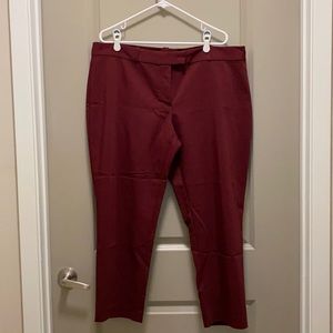 Red dress pants zip, buckle & button closure